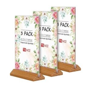 Acrylic Sign Holder with wood base 8.5in x 11in Pack of 3‎